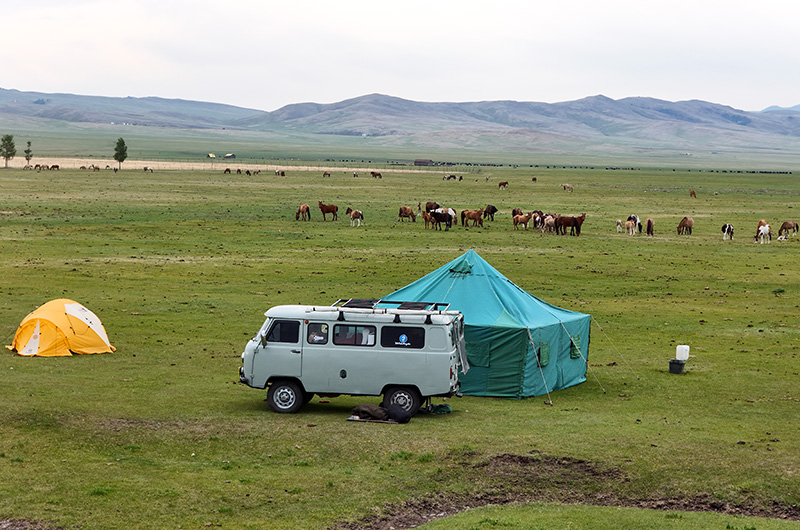 Camping in Mongolian steppe